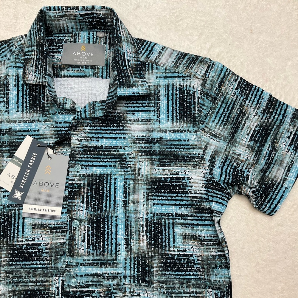NWT ABOVE MAN Comfort Slim Fit Stretch Wrinkle Free Button Down Shirt Easy Care
